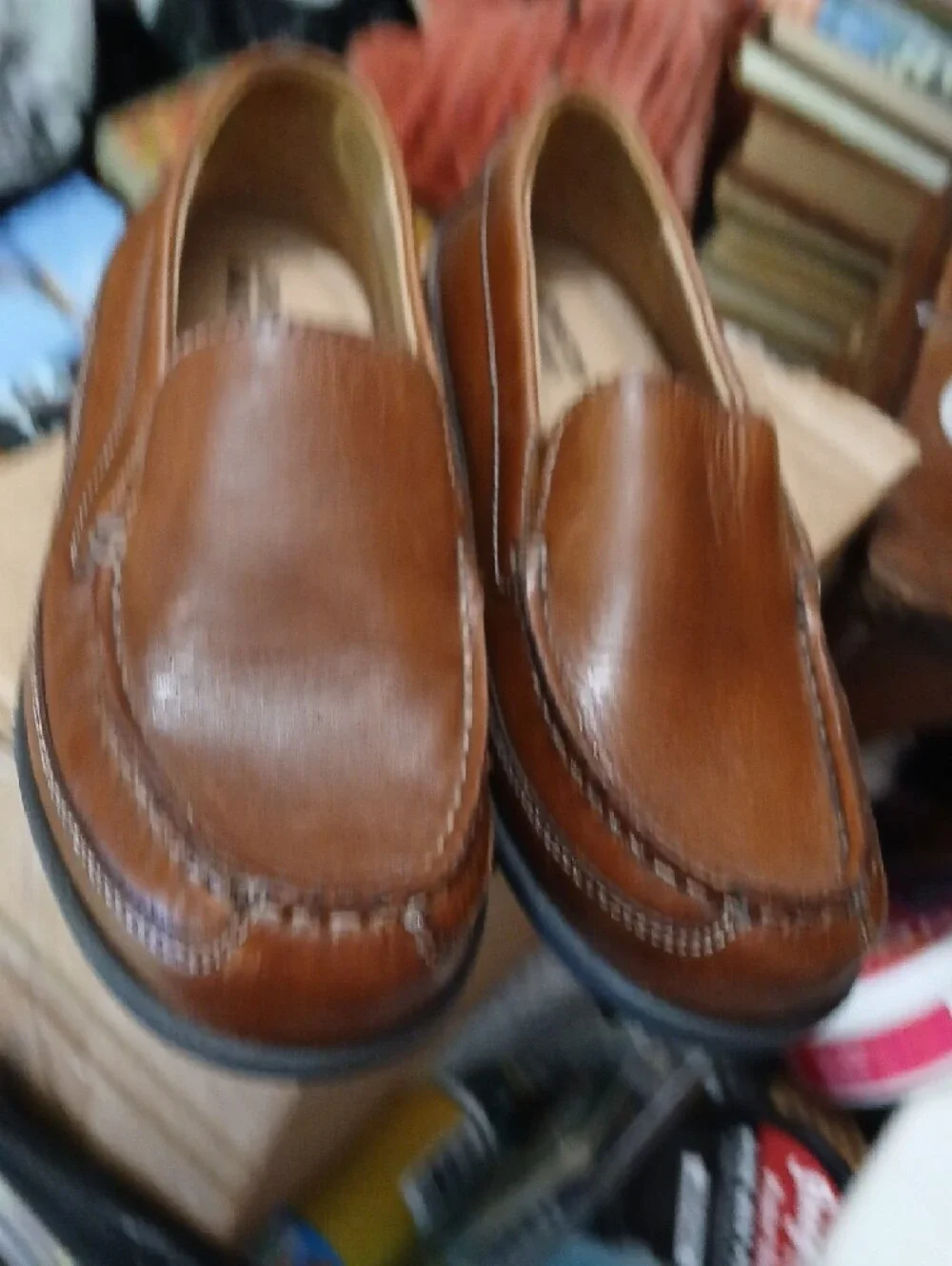 Johnston & Murphy Cognac Leather Slip-On Loafers,youth sz.7.5M